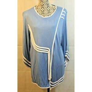 Fluide Paris Vintage 80s Womens Blue Knix Blouse Pullover Flowing Top Size XL